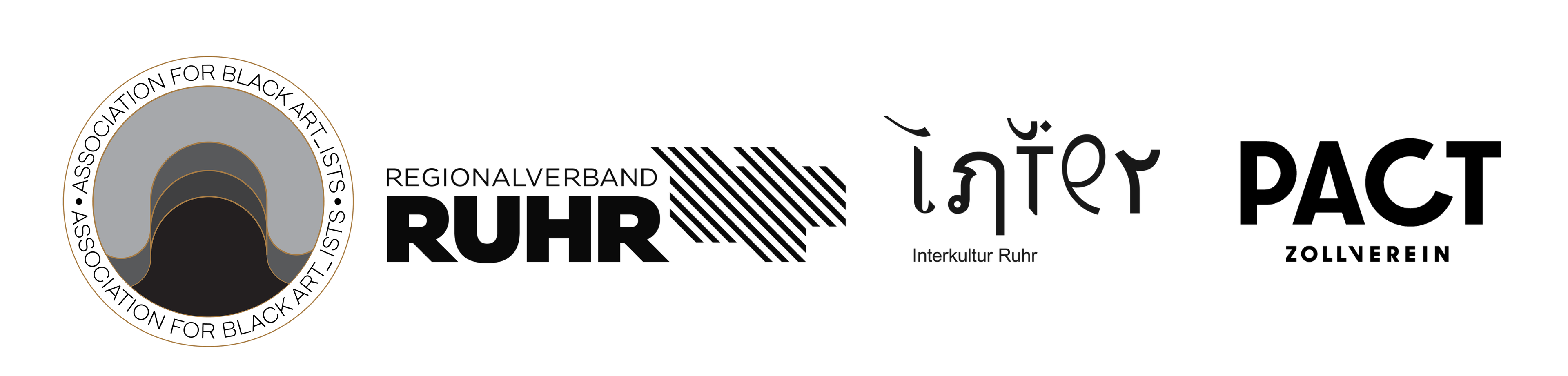 Logos of the supporters of the project: Regionalverband Ruhr, Interkultur Ruhr, Association for Black Art_ists, PACT