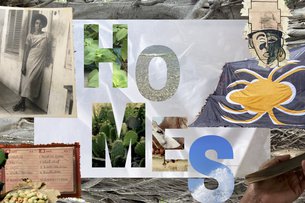 Collage mit verschiedenen Assoziationen und Schriftzug HOMES